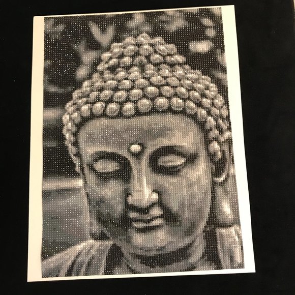 Diamond Dotz Bead Embroidery Complete Buddha Black Gray White 10" x 13.75" - Picture 1 of 4
